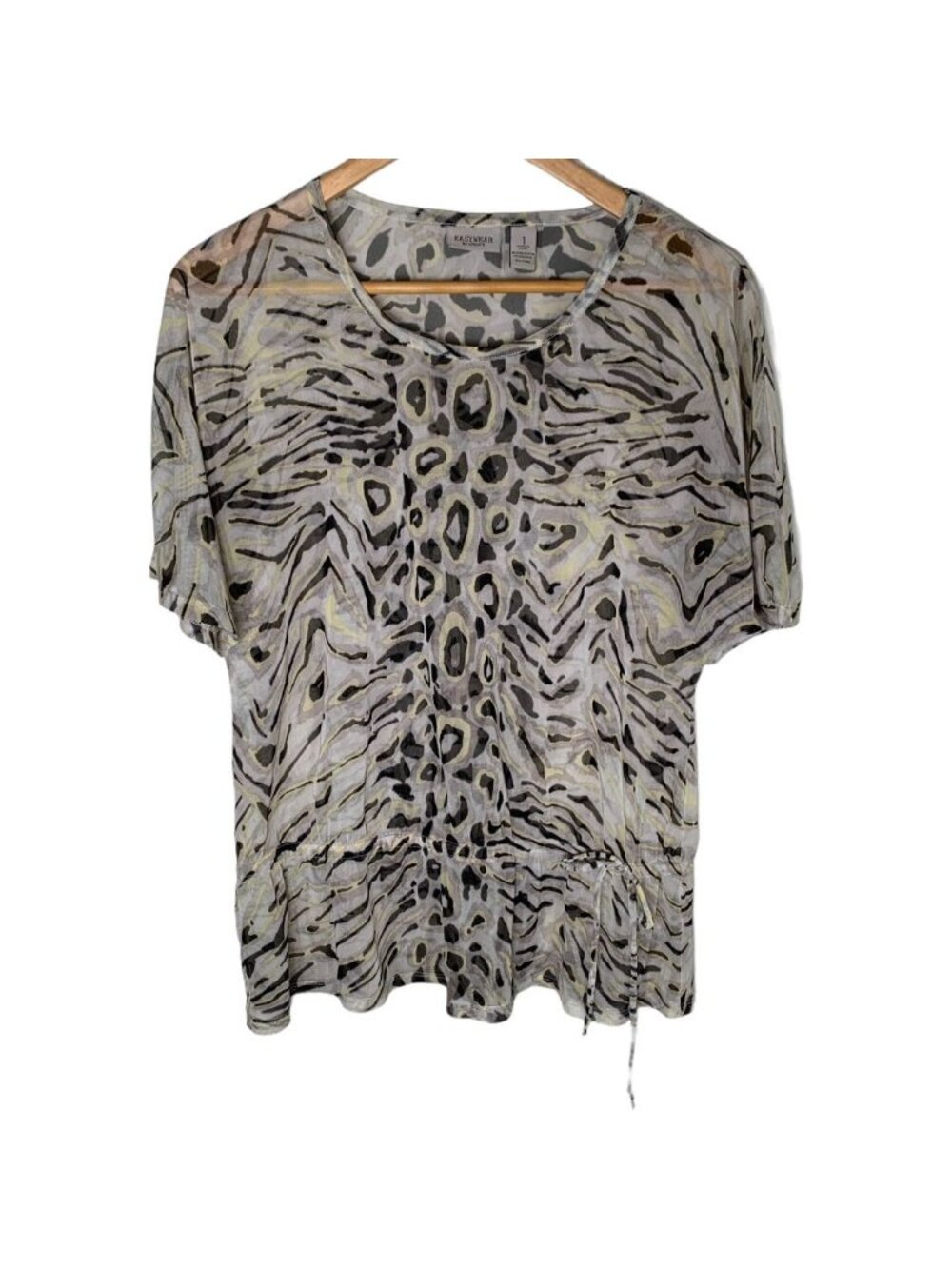Chicos Womens 1 Animal Zebra Print Blouse Sheer Long Sleeve Boho Top